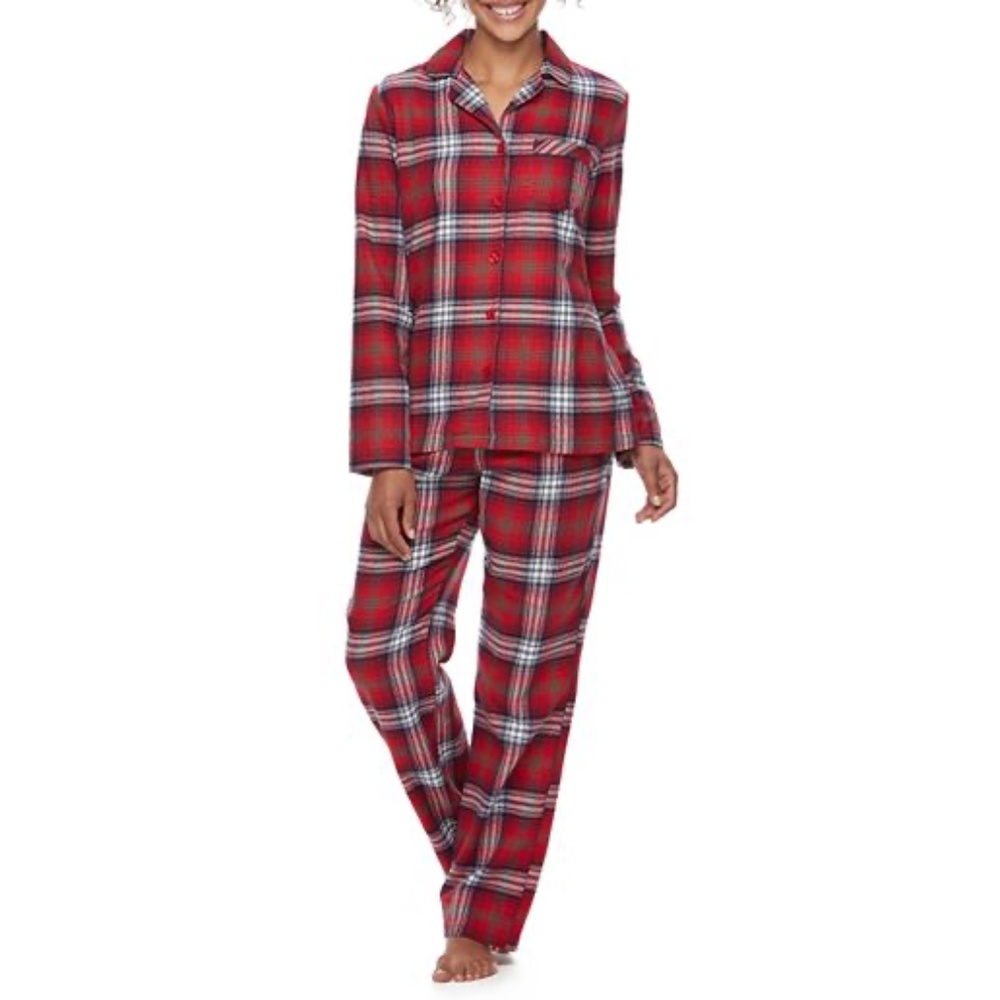 100% Cotton 🧶 Flannel Plaid Sleep Top & Bottoms Pajama Set